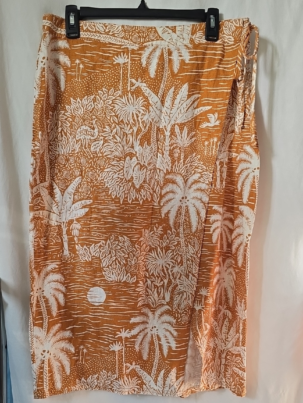 H&M Desmond & Dempsey Linen Blend Hawaiian Tropical Wrap Skirt NWT Sz 12 Large